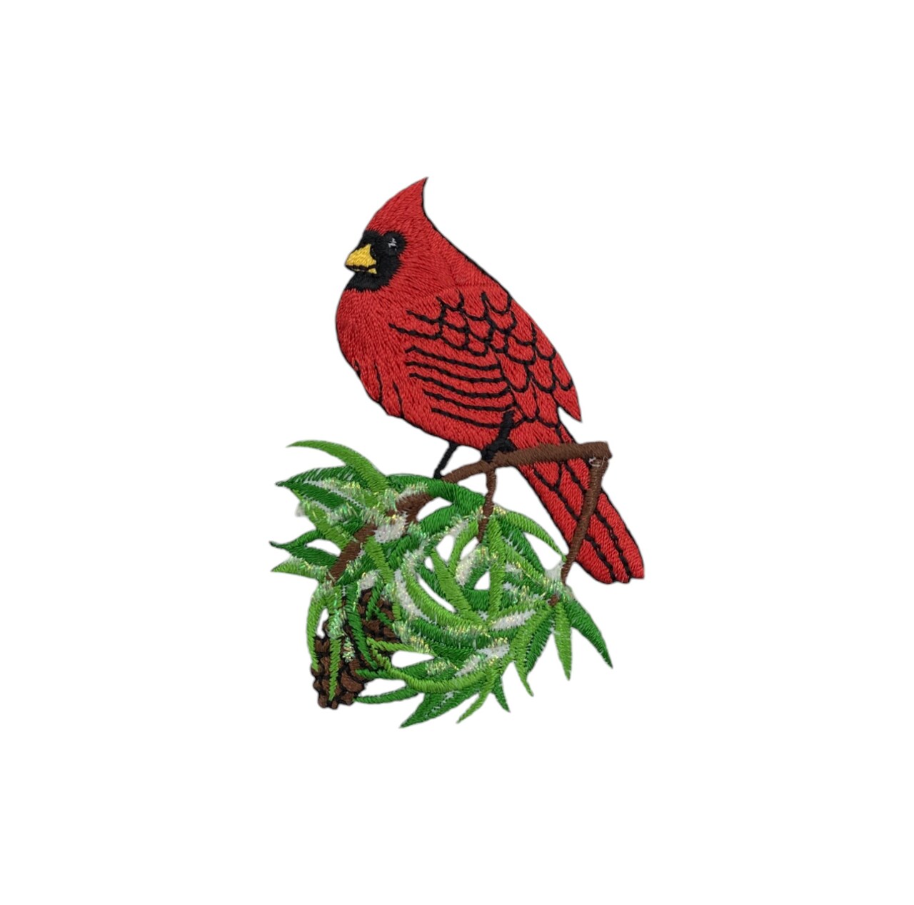 Cardinal on Snowy Branch, Shimmery, Embroidered, Iron on Patch